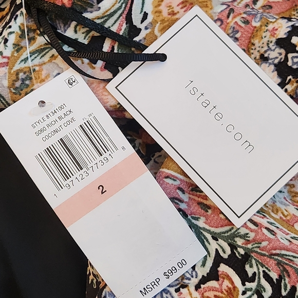 1.State Jumpsuit 2 Paisley Black Red Halter Wide Leg Back Tie Boho Comfy New$100 - Picture 9 of 16